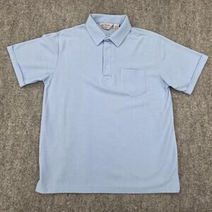 Vintage Action Polo Shirt Mens Large Blue Short Sleeve USA Single Stitch Pocket
